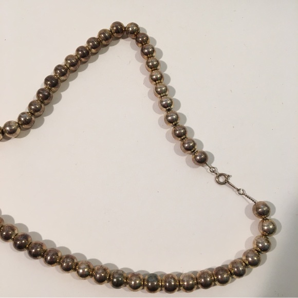 Large silver heart with a string of silver balls necklace - Picture 10 of 11